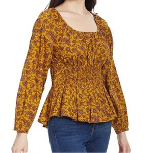 Sam Edelman Women’s Print Top Cotton Gold Brown  size medium